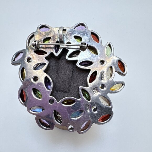 VTG Solid Sterling Silver 925 Multi-Gemstone Circle Brooch Size 1.25" Length - Picture 7 of 13